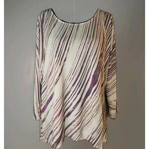 Chicos Easywear Size 3 XL Womens Tunic Top 3/4 Sleeve Stretch Knit Asymmetric